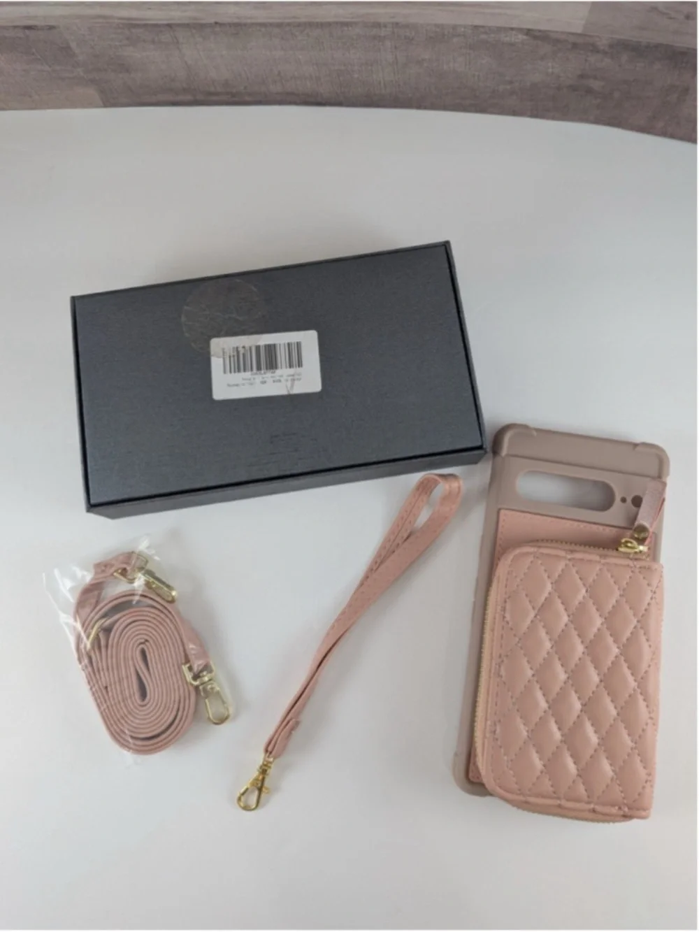 Quilted Card Pocket Phone Case with Strap - Blush Pink